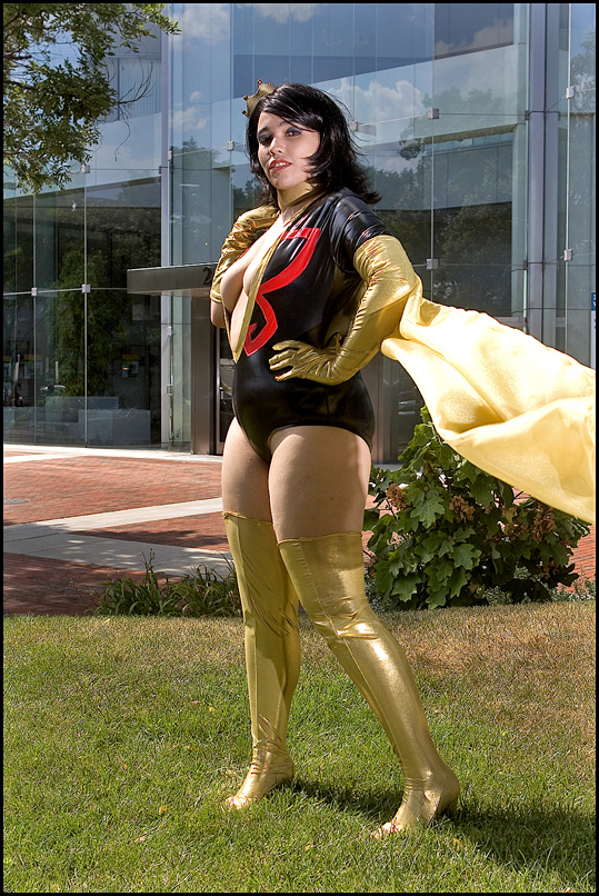 Photo of Adrienne Orpheus cosplaying Dr. Mrs. The Monarch (Venture Bros. 