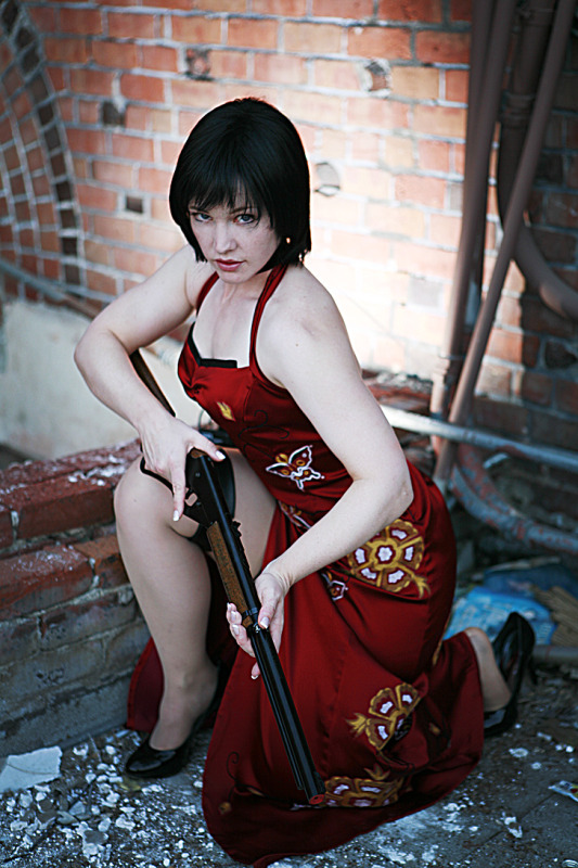 Resident Evil 4 Ada Wong Cosplay Costume Embroidered Cheongsam Style Red  Dress