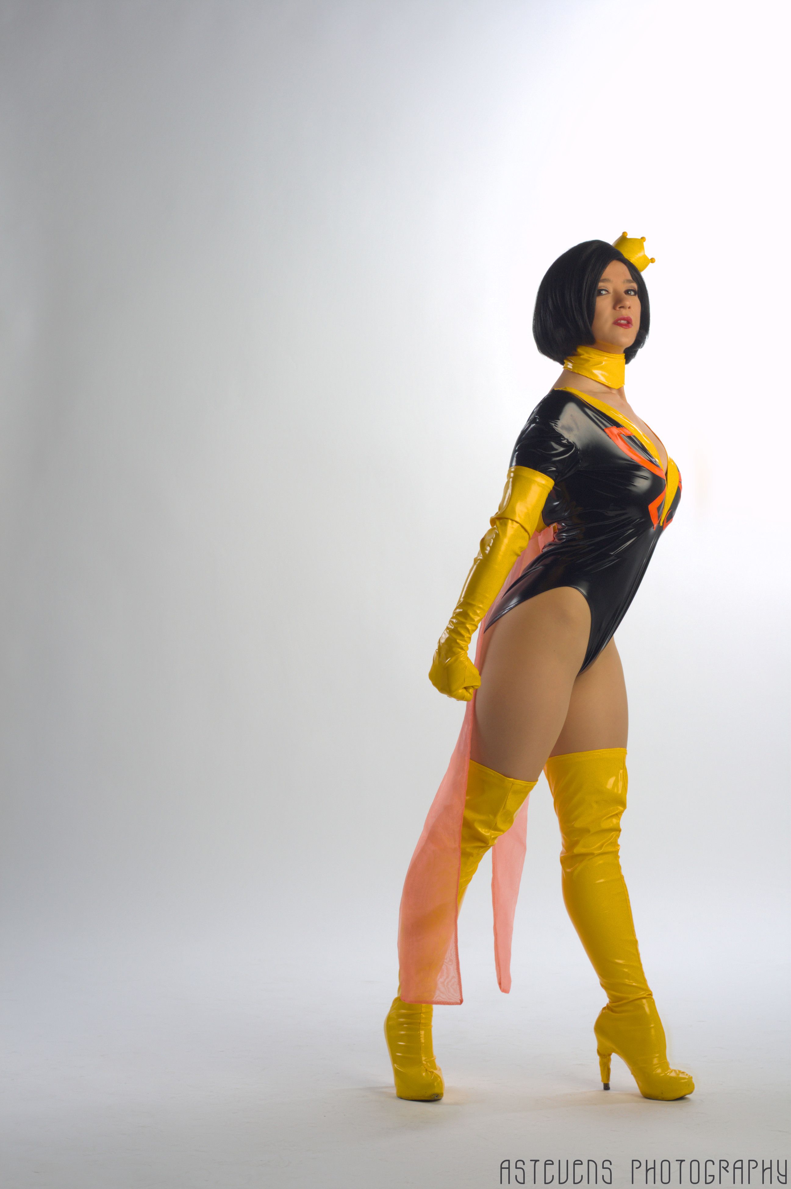 Photo of Holly Gloha cosplaying Dr. Mrs. The Monarch (Venture Bros. 